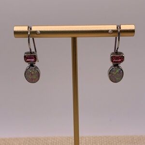 Opal and pink topaz sterling earrings